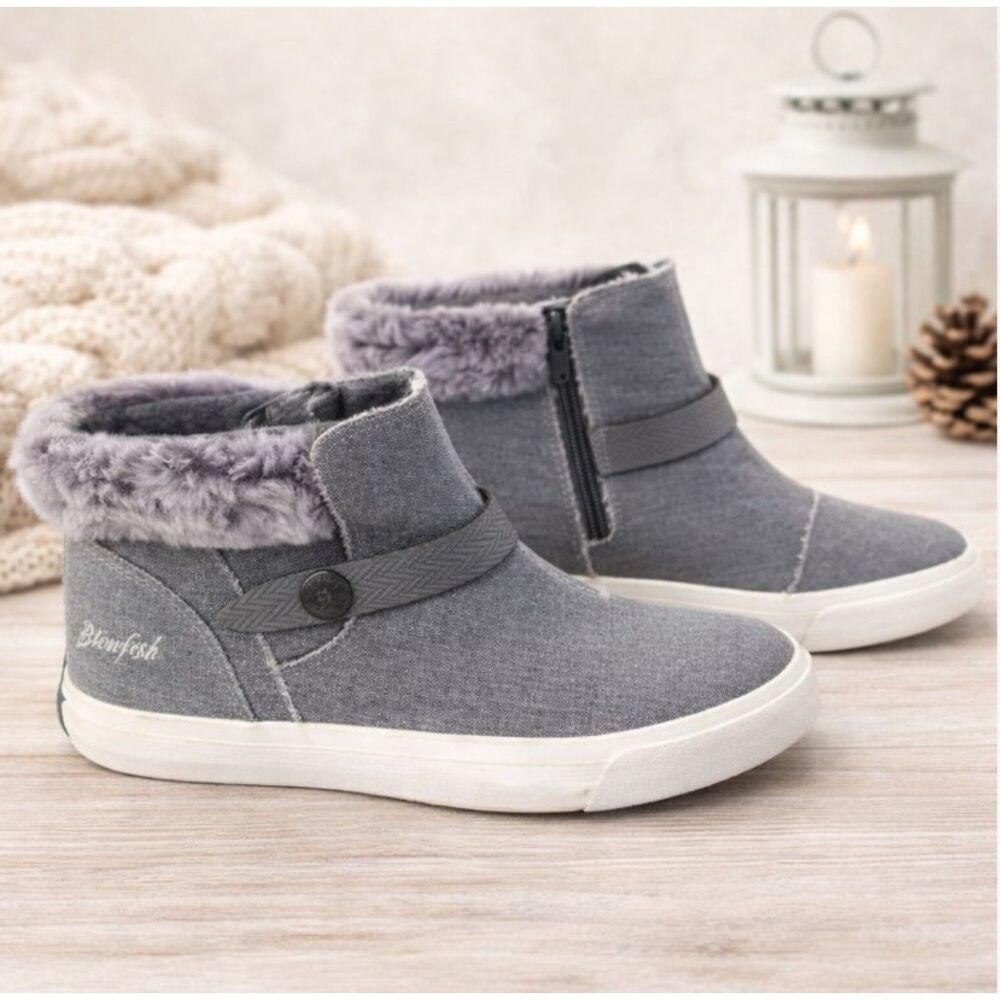 Blowfish Malibu Gray Faux Fur High Top Sneakers Ankle Boots Womens 8.5